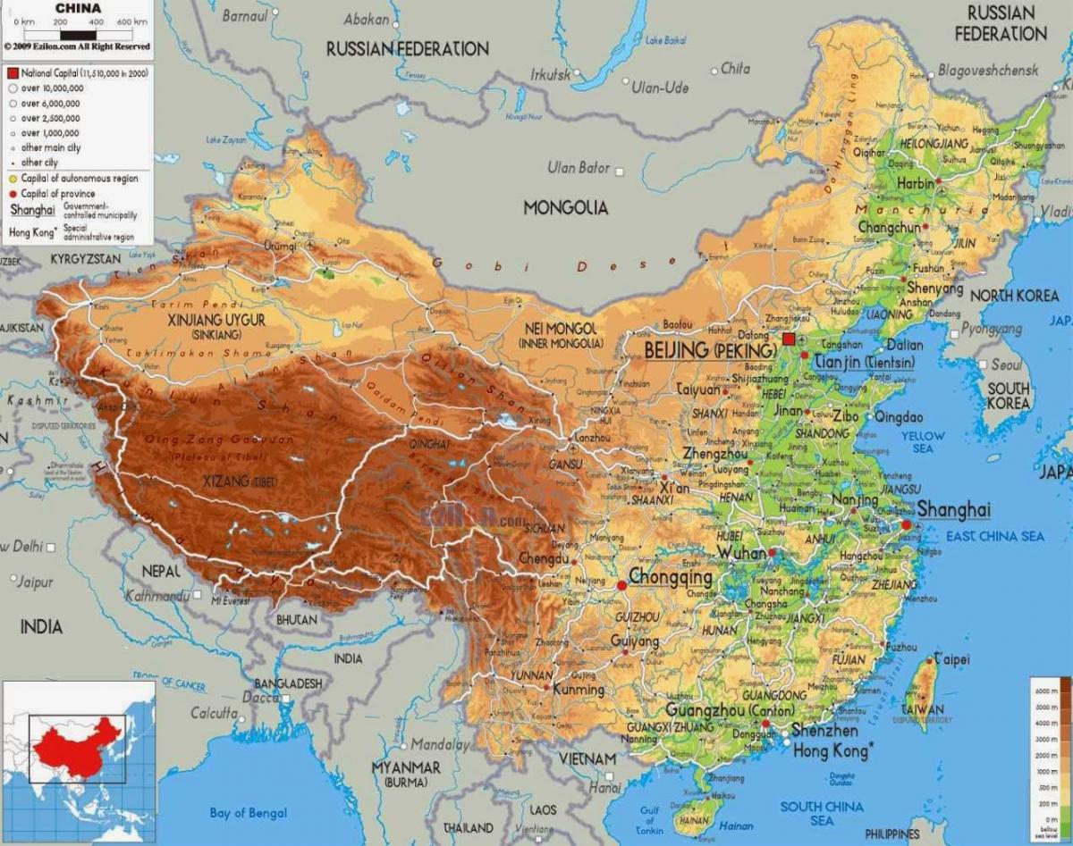 Carte d'altitude de la Chine