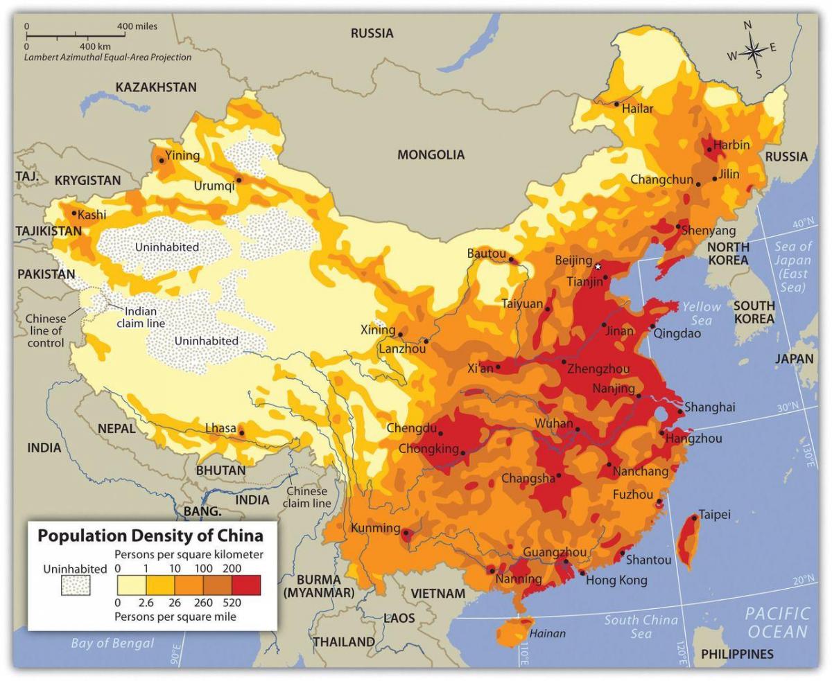 Carte de la densité de la Chine