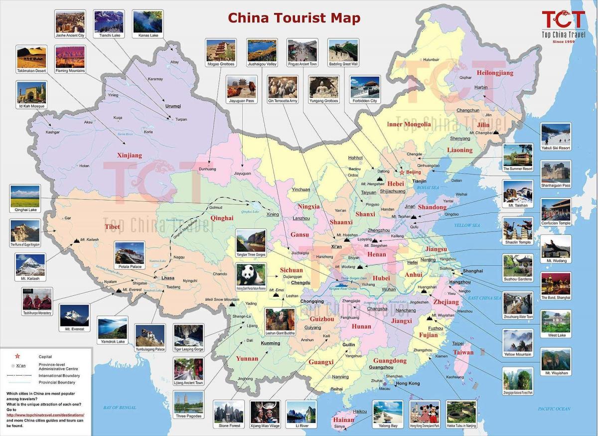 Carte des attractions touristiques en Chine