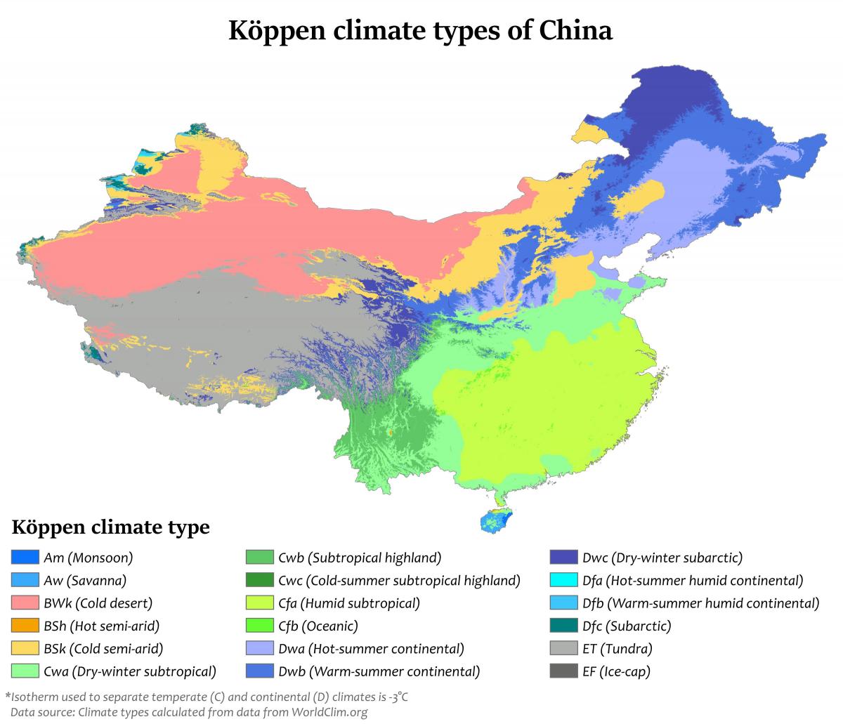 Carte des températures en Chine