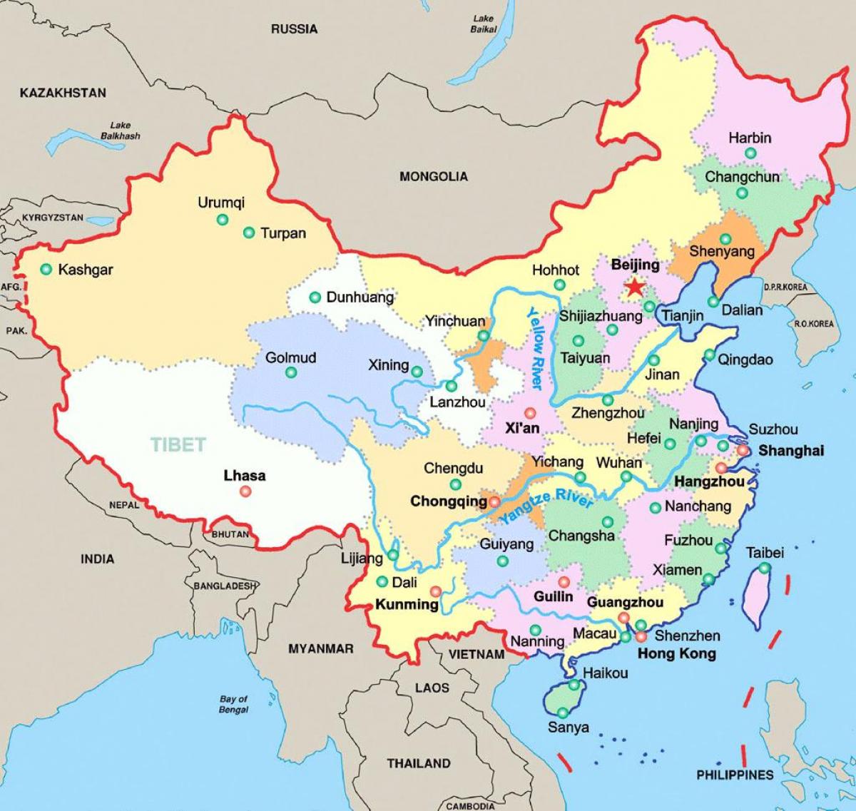 Carte de la Chine avec les principales villes