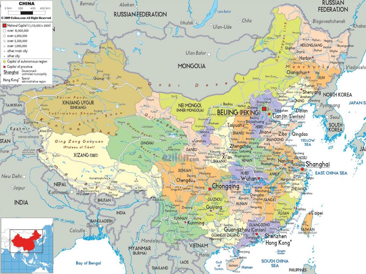 Grande carte de la Chine