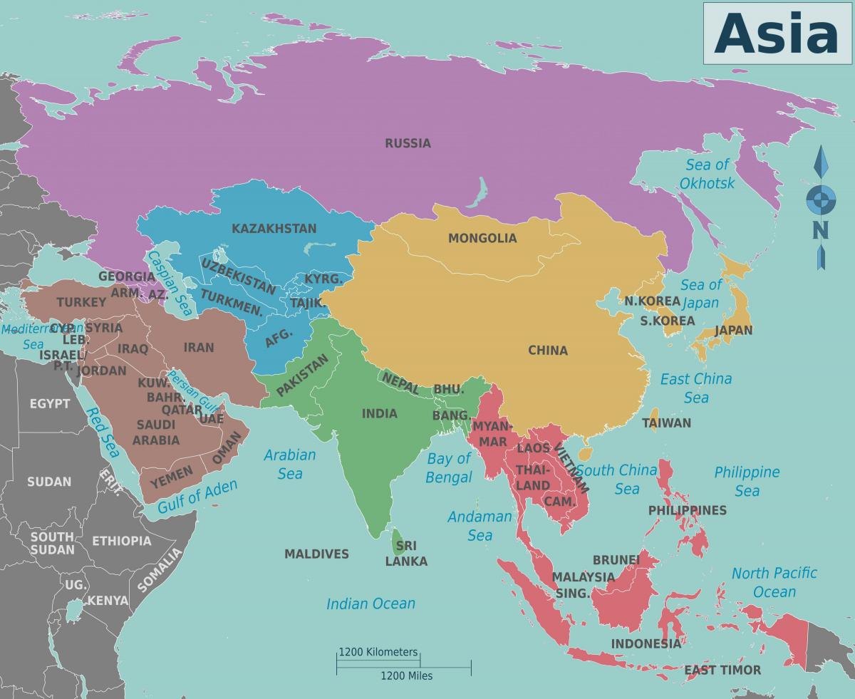 Situation de la Chine sur la carte de l'Asie